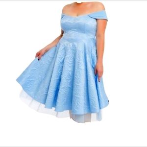 CINDERELLA TORRID SIZE 28 BLUE OFF SHOULDER HI LOW QUILTED DRESS